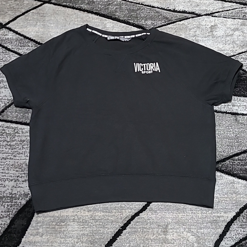Victoria Secret Sport 2017 Crop Embroidered Logo Short-Sleeve Sweatshirt